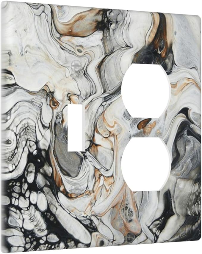 Black Gold Marble Texture Modern Abstract Print Wallplates 1 Toggle 1 Duplex Switch Plate Electrical GFCI Faceplate Decorative Light Switch Covers for Bathroom Kitchen Decor