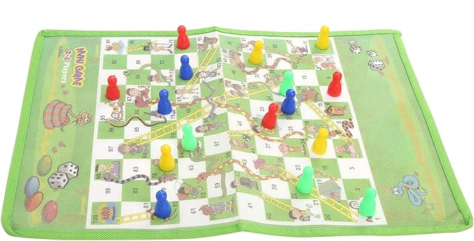 Snake and Ladder Flying Chess Set Portable 2 in 1 Board Game for Kids and Families Non Woven Fabric Colorful 36 x 25cm Includes Storage Bag 16 Pieces Dice