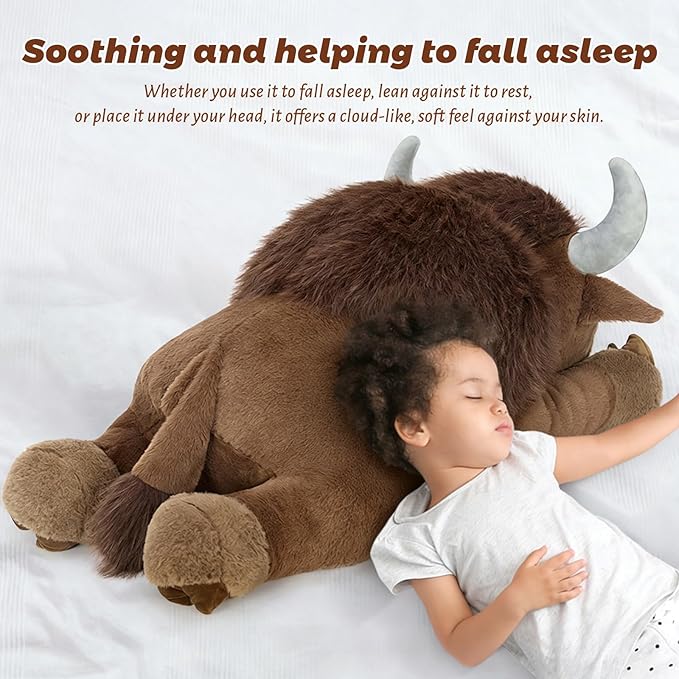 MorisMos Bison Stuffed Animal, 32 inch Bison Plush Giant Stuffed Animal, Soft Cuddle Buffalo Plush, Cozy Plush Gift for Kids Boys Girls Birthday Christmas, Brown