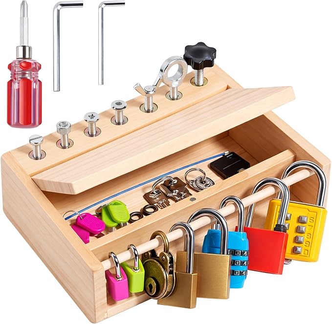 INIFEIDALA Montessori Toys for 3 4 5 Year Old,Montessori Screwdriver Board Set-Lock and Key Toy,Kids Tool Set,Preschool Learning Sensory Activities - Fine Motor Skills - STEM Toys