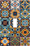 Mexican Talavera Tiles Floral Decorative Light Switch Cover 1 Gang Single Toggle Device Electrical Faceplate Switchplates Decorator Outlet Wall Plate for Bathroom Kitchen Decor