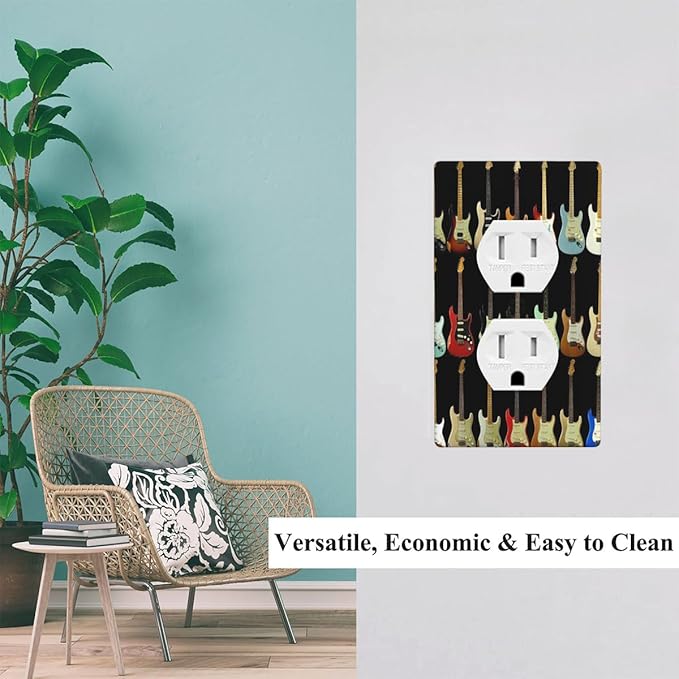 Modern Guitar Outlet Cover, Rock & Roll Music Guitar 1-Gang Duplex Receptacle Wall Plate 4.5 x 2.76 Inch for Music Lover Home Living Room Kitchen Decor
