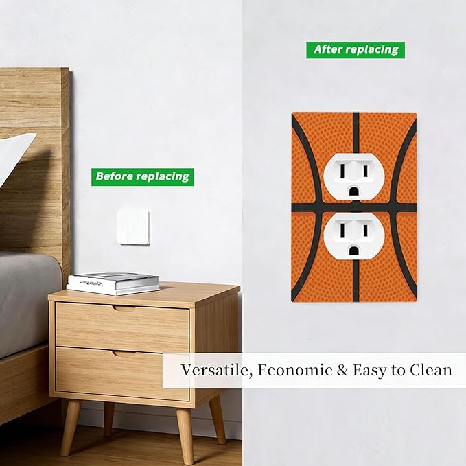 Vintage Basketball Texture Duplex Wall Plate - 1-Gang Standard US Size Sports Themed Kids Room Design Outlet Covers for Boy's Bedroom Decor