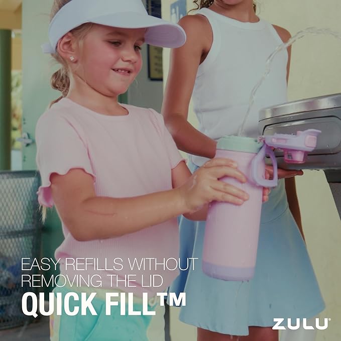 ZULU Powerfill Pro 18oz Kids Stainless Steel Water Bottle with Quick Fill Lid, Triple Wall Vacuum Insulated, Leak Proof Locking Lid, Sip & Chug, Reusable, BPA Free, Dishwasher Safe, Sweet Sorbet