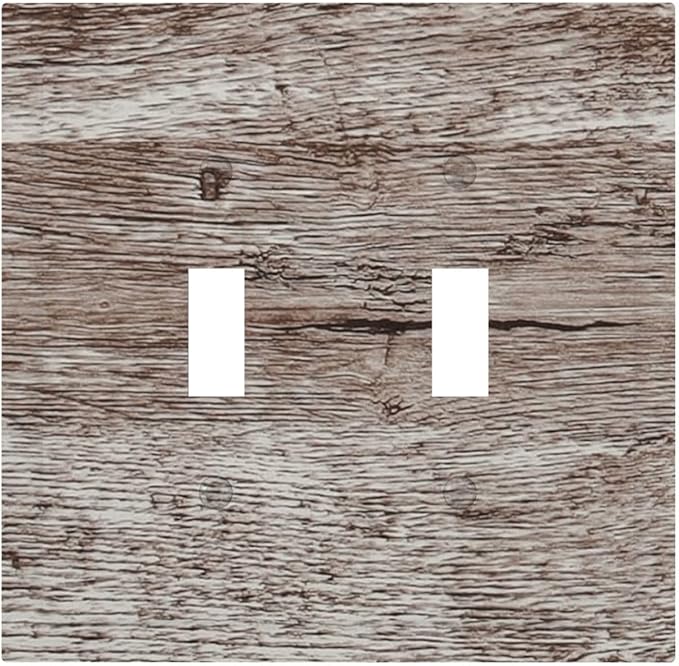 Light Switch Cover Plate Rustic Dark Grey Wood Plank Vintage Texture 2 Gang Double Switch Plate Covers Toggle Wallplate Decorative Outlet Covers Electrical Switchplate for Farmhouse Home