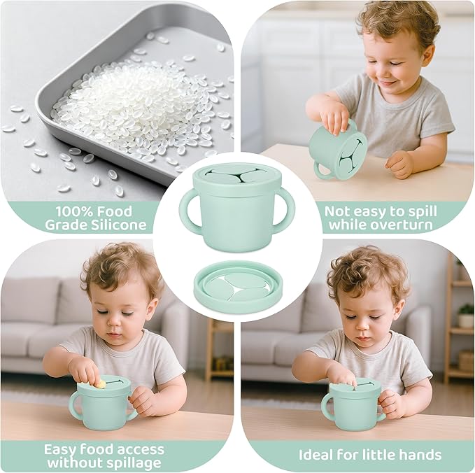 Snack Containers, Silicone Food Grade Silicone Cups, Toddler Snack Container Cups with Handles and Lid for Toddlers (Color 1)