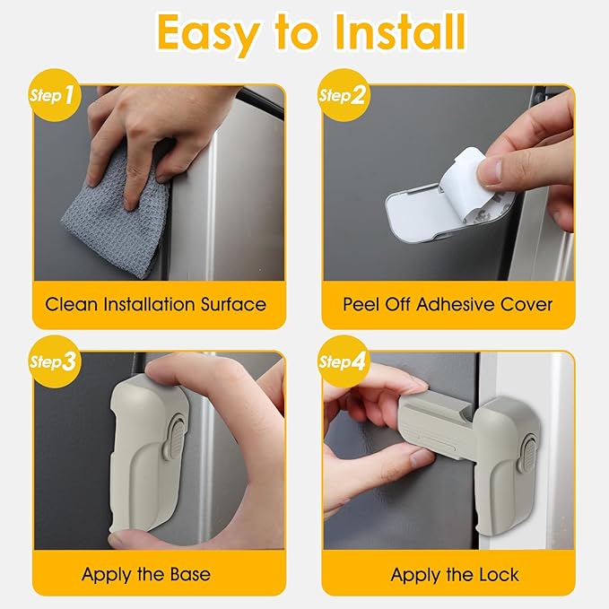 2-Pack Fridge Lock for Kids - Refrigerator Lock & Freezer Lock, Dual Mode, Child Proof, 2 Extra Adhesive Fridge Child Lock to Keep Fridge/Freezer Door Closed - Keep Toddlers & Pets Safe(Gray)