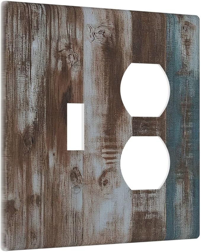 Vintage Blue Brown Wood Grain Wallplates 1 Toggle 1 Duplex Electrical Gfci Faceplate Decorative Light Switch Covers Switch Plate for Bedroom Farmhouse Decor
