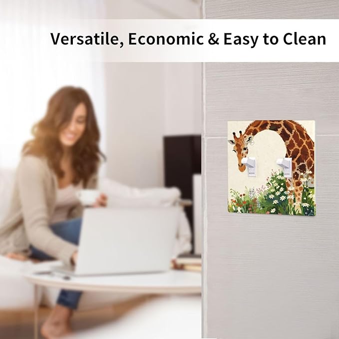 Giraffe Double Toggle Wall Plate Decorative 2 Gang Light Switch Covers Electrical Switchplate Home Decorate Faceplat for Bathroom Bedroom Kitchen Room 4.5 x 4.5 Inch
