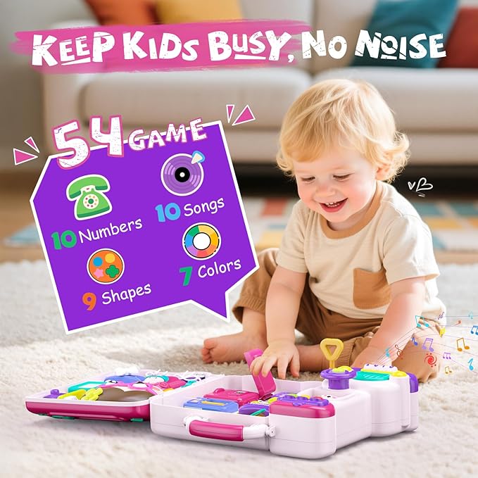 Vanvimen Toys for 1 Year Old Girl, Ideals Gifts for 1 Year Old Girl, 54-in-1 English & Spanish Baby Busy Board Montessori Toys, Montessori Busy Board Toys for 1 Year Old, Toddler Girl Toys Gifts