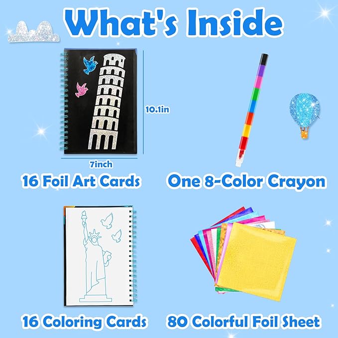 FUNNYB&G Foil Art Crafts for Kids Ages 4-8: Mother's Day 2026, Birthday Gift for Kids, Art and Crafts Supplies, Party Favors, Creative Toys for Kids 4 5 6 7 8 9 Years Old(Buildings)