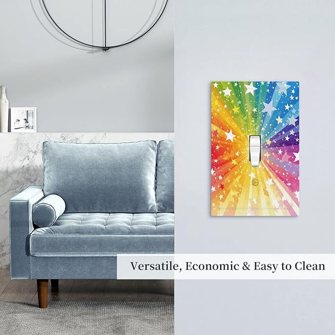 Light Switch Cover Plate Rainbowcolored Rays With White Stars 1 Gang Single Toggle Decorative Switch Plates Wall Plates Electrical Faceplate for Nursery Home Decor