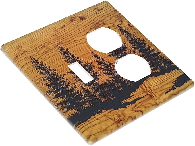 Wallplates Forest Pine Silhouette Rustic Wood Grain 1 Toggle 1 Duplex Switch Plate Electrical Gfci Faceplate Decorative Light Switch Covers For Farmhouse Cabin Decor