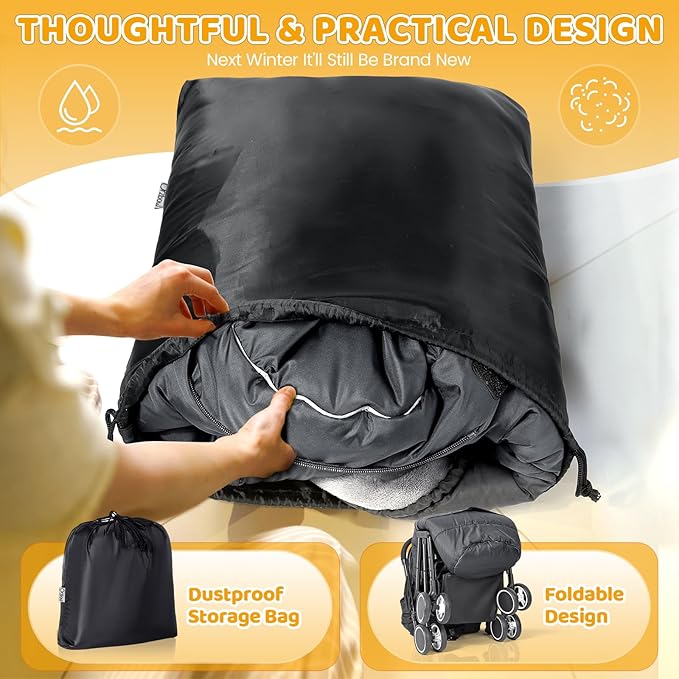 Orzbow Universal Stroller Bunting Bag with Extra Footmuff for Toddler, Kids, Warm Waterproof Stroller Blanket, Winter Cover, Baby Bunting Bag - Protect Babies from Cold Winds, Dark Grey