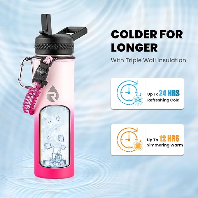 RAYMYLO Insulated Water Bottle 20 oz, Triple Wall Vacuum Stainless Steel (Cold for 24Hrs, Hot for 12Hrs), Leak Proof & Non-BPA, Kids Water Bottle Jug for School with Straw Spout Lids