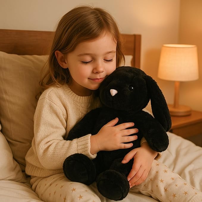 WEIGEDU Black Bunny Stuffed Animal Plush Toy with Floppy Ears, 17.7 Inch Soft Plush Rabbit Cuddle Buddy for Nursery Decor, for Boys and Girls
