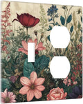 Decorative Outlet Covers Rustic Wildflower Red Floral Green Plant 2 Gang Wall Plate Cover Single Toggle Duplex Combo Two Switch Light Switch Cover Plate Jumbo Dual Face Plate