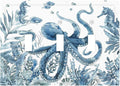 Blue Octopus Squid Seahorse Coral Watercolor Wild Sealife Decorative Switch Plates 3 Gang Wall Plate Triple Toggle Light Switch Cover Faceplate Electrical Wall Panels for Bathroom Kids Room Decor