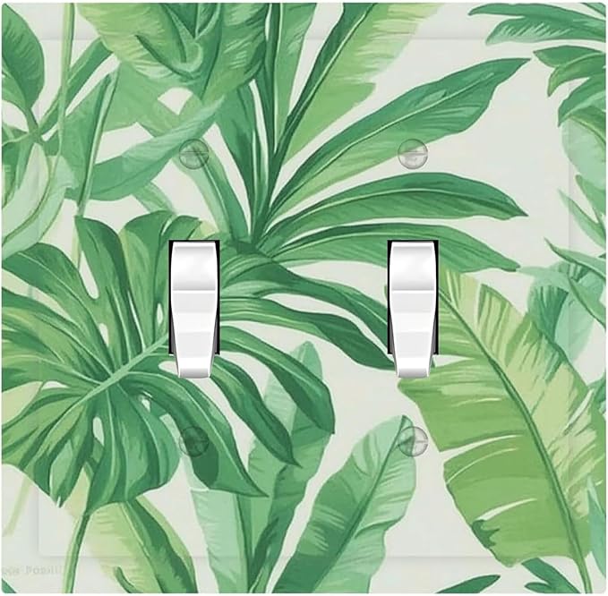 Decorative Switch Plates Tropical Palm Tree Leaf Green Plant 2 Gang Double Toggle Outlet Light Switch Cover Wall Plate Electrical Faceplate For Bed Room Living Room Decor