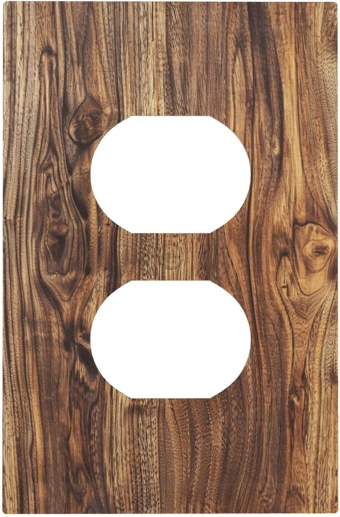 Distressed Wood Brown Wood Texture Outlet Covers 1 Gang Duplex Light Switch Cover Decorative Switch Plates Electrical Receptacle Faceplate Wall Plate for Farmhouse Home Decor