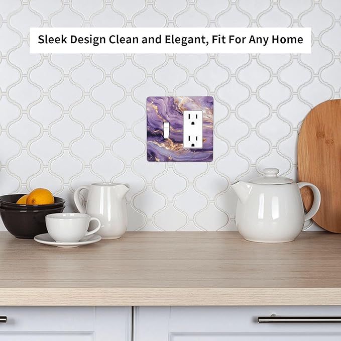 Abstract Purple Gold Marble Texure Luxurious Outlet Covers 1 Toggle 1 Rocker Combination Decorative Wall Plate Electrical Switch Plates Light Switch Cover Plate for Bathroom Living Room Decor