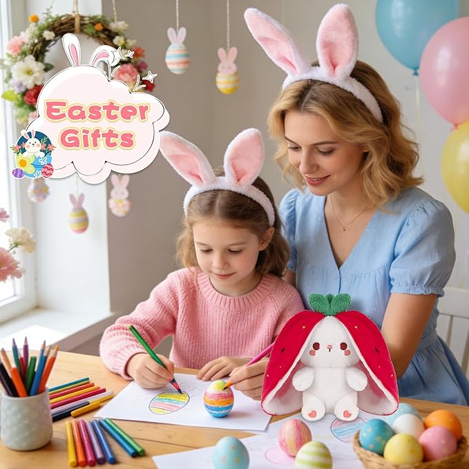 MIAODAM Easter Strawberry Bunny Plush Toy,Christmas Cute Soft Huggable Stuffed Animal for Kids & Collectors, Birthday Present & Nursery Decor 7inch