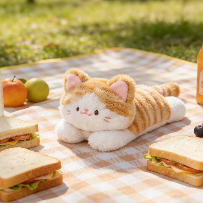PEACH CAT Striped Cat Stuffed Animal Cute Kitten Plushies Small Plush Toys Gifts for Kids Brown