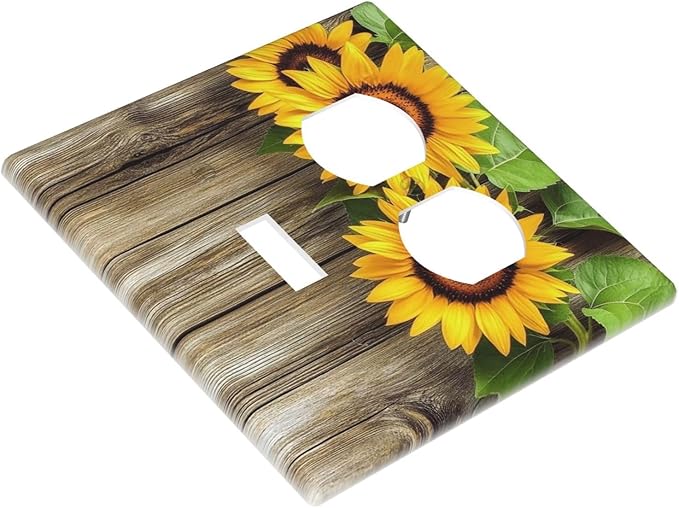 Wallplates Sunflowers Rustic Wood 1 Toggle 1 Duplex Switch Plate Electrical Gfci Faceplate Decorative Light Switch Covers For Farmhouse Cabin Decor