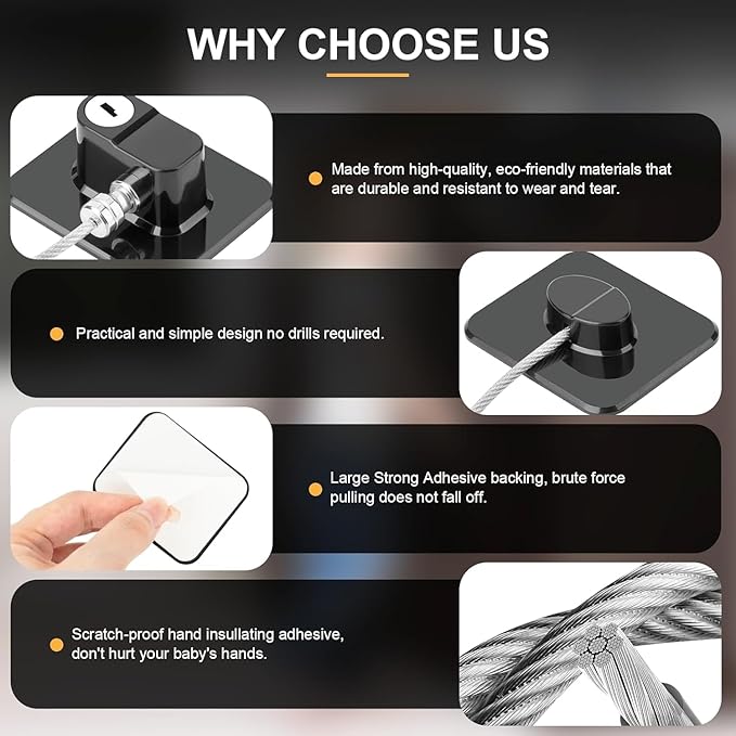 Fridge Lock, 2PCS Upgraded Refrigerator Lock for Freezer, Cabinets and Drawers, Air Fryer, Closets, Windows, Doors, Durable ABS with Adhesive Backing, Easy Install, No Tools Needed, Black & White