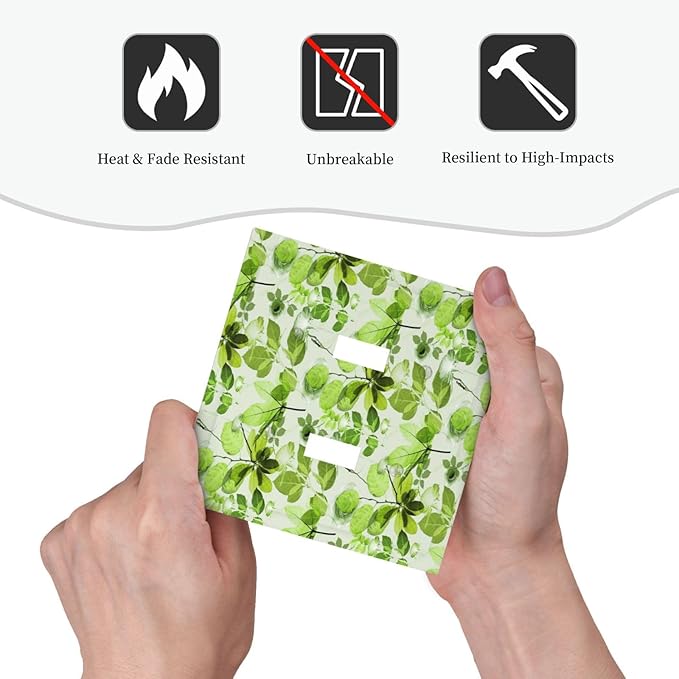Green Leaves Spring Plant Floral Decorative Switch Plates 2 Gang Double Toggle Outlet Light Switch Cover Wall Plate Electrical Faceplate for Bed Room Living Room Decor