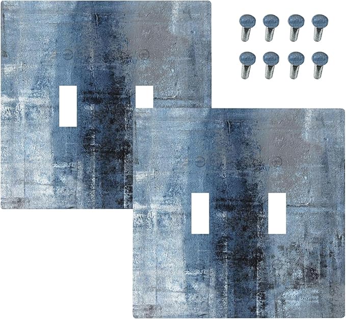 Outlet Covers Navy Blue Gray Abstract Ink Painting 1 Gang Duplex Light Switch Cover Plate Decorative Wall Plates Electrical Switchplate Receptacle for Bathroom Bedroom Decor（2 Pack）