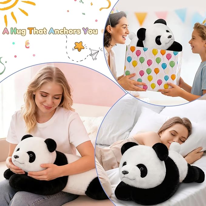 QUIRAI Weighted Stuffed Animals Panda Plush, 24" | 3.3 lb Panda Stuffed Animal, Pillowfort Weighted Plush Animals & Cute Plushies Gifts for Kids Adults