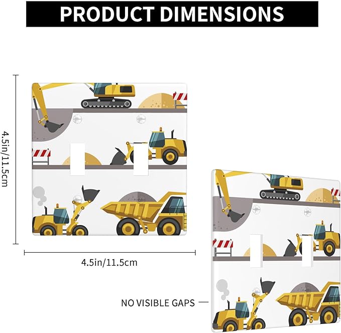 Construction Truck 2-Gang Double Toggle Switch Plate, Excavator Truck Wall Plate for Boys Room, Kids Room & Playroom