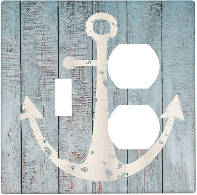 Anchor Rustic Sailing Nautical Wooden Planks Marine Wallplates 1 Toggle 1 Duplex Switch Plate Electrical GFCI Faceplate Decorative Light Switch Covers for Bathroom Farmhouse Decor