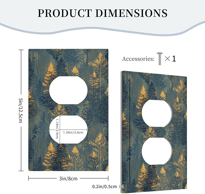 Decorative Outlet Covers with Golden Trees & Abstract Gradient Forest Landscape Design 1 Gang Duplex Light Switch Cover Plate Unique Wall Plates Switchplate Cover for Blue Retro Home Decor