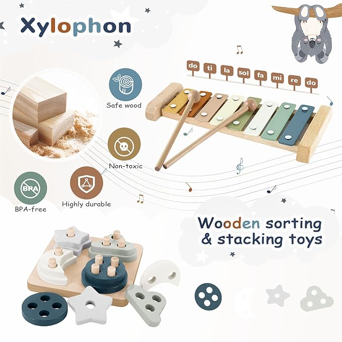 Montessori Toys for 6-12 Months, Baby Toys 6-12-18 Months with Baby Blocks Cup Toys, Pull String Toys, Shape Sorting Baby Development Toys for 6-24 Months Girls Boys Birthday Chiristmas Gifts