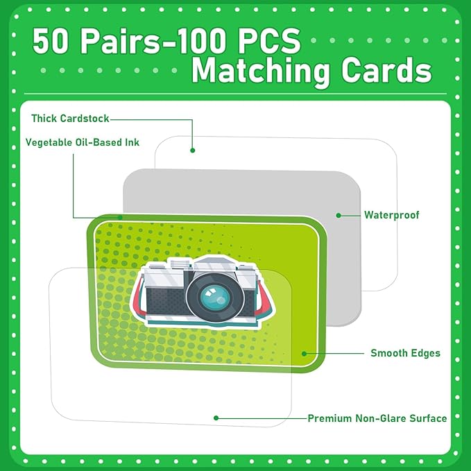 gisgfim 100 PCS Memory Matching Game for Kids Summer Camp Concentration Memory Card for Preschool Educational Ages 3-8 A Fun & Fast Camp Theme Matching Games