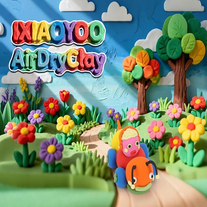Ixiaoyoo Air Dry Clay, 50 Colors Modeling Magic Clay for Kids, Soft & Non-Sticky, Creative DIY School Arts & Crafts Kit, Home Party Favors, Toys Gifts for Age 3 4 5 6 7 8+ Years Old Boys Girls Kids