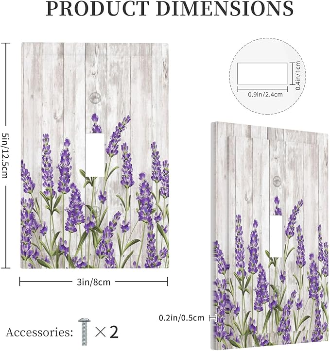 Purple Lavender Rustic Wooden Flowers Floral Plant Decorative Light Switch Cover 1 Gang Single Toggle Device Electrical Faceplate Switchplates Decorator Outlet Wall Plate for Farmhouse Living Room