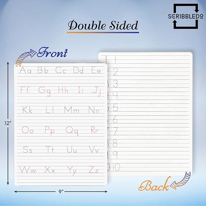 2 Pack Scribbledo Dry Erase Handwriting Practice for Kids 9 x 12 inch Alphabet Tracing Board Whiteboard Letter Tracing for Kids Ages 3-5 Write and Wipe Alphabet Practice Cards Letters Writing Board
