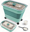 Rice Storage Container, Collapsible Airtight Food Storage Containers 20-30lbs with Clear Lid and Wheels, Rice Dispenser with Scoop for Flour Cereal Pasta Grain, Cat Pet Bird Dog Food Storage Container