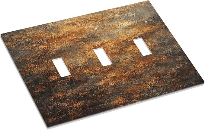 Decorative Light Switch Cover Plate Vintage Rust Pattern in Brown gold 3 Gang Wall Plates for Electrical Outlets Triple Toggle Switch Plate Covers Outlet Covers Faceplate for Home Decor