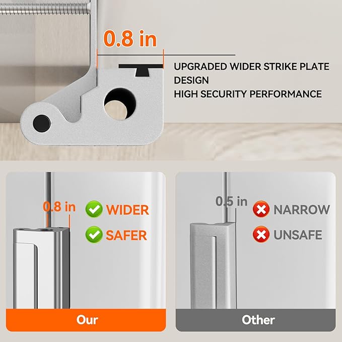 Tonitrui Home Security Door Reinforcement Lock for Front/Inward Swing Doors - Upgraded Reinforced 1200lbs Capacity, Night Kids Safety Metal Flip Deadbolt Latch (3Pack Silver)