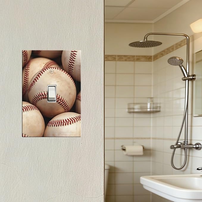 Vintage Baseball 1-Gang Toggle Light Switch Plate, Americana Baseball Decorative Wall Plate for Sports Fan Decor