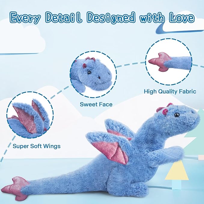 Weighted Stuffed Animal 5Lbs 35.4", Heavy Soft Dragon Plush Toy, Blue Weighted Dragon Stuffed Animal for Kids and Adults, for Comfort and Relaxation
