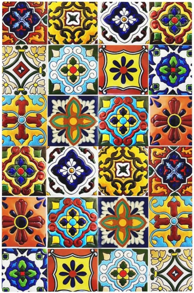 Kitchen Mosaic Moroccan Mexican Mexico Boho Talavera Floral Ceramic Tile Stone Bricks 1-Gang No Device Blank Wallplate Jumbo Size Unused Outlet and Light Switch Cover Decorative Plug Face Plate Cover