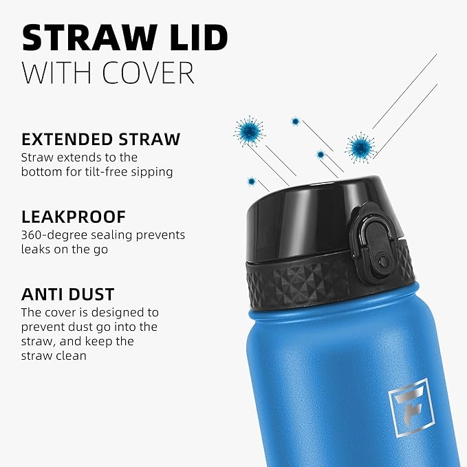 Fanhaw 20 oz Insulated Stainless Steel Water Bottle with Straw Lid, Leakproof & Anti-Dust Sports Bottle for Kids, Women & Men (Sky Blue)