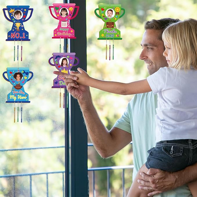 gisgfim 16 Pack Father’s Day Wind Chime Crafts Kits for Kids Make Your Own Trophy Wind Chime Wooden DIY Arts Craft Decoration for Father’s Day Party School Classroom Activity Art Project Supplies Gift