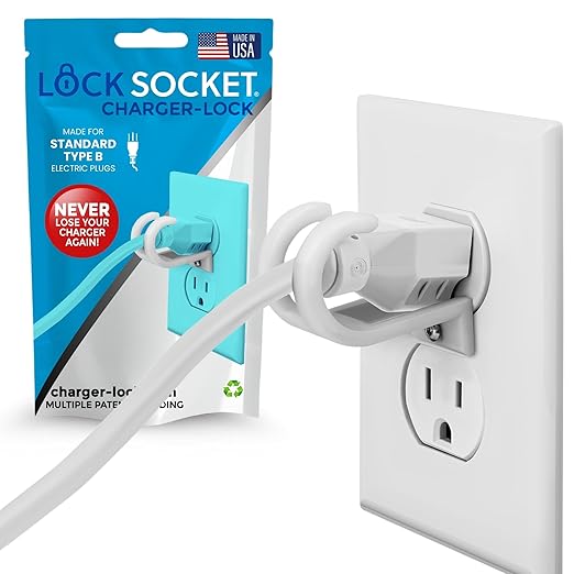 Lock Socket 3 Prong Outlet Lock (White) | Anti Theft Lock to Secure Three Pronged Plugs to the Outlet | an Innovative Way to Prevent Cords Unplugging|Child-Safe, with Security Screw |Made in USA