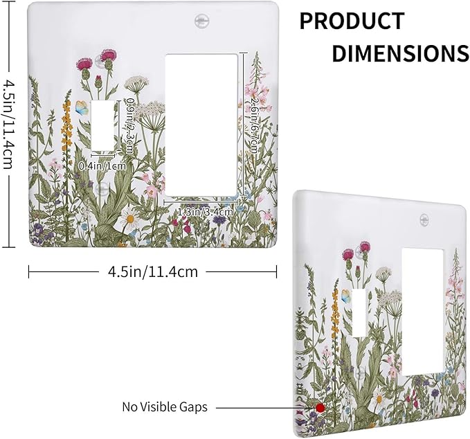Rustic Wild Floral Vintage Teal Botanical Combin Wall Plate Cover Decorative 2 Gang Toggle Rocker Light Switch Cover for Bathroom Home Bedroom Art Panel Decor 4.5 X 4.5 In